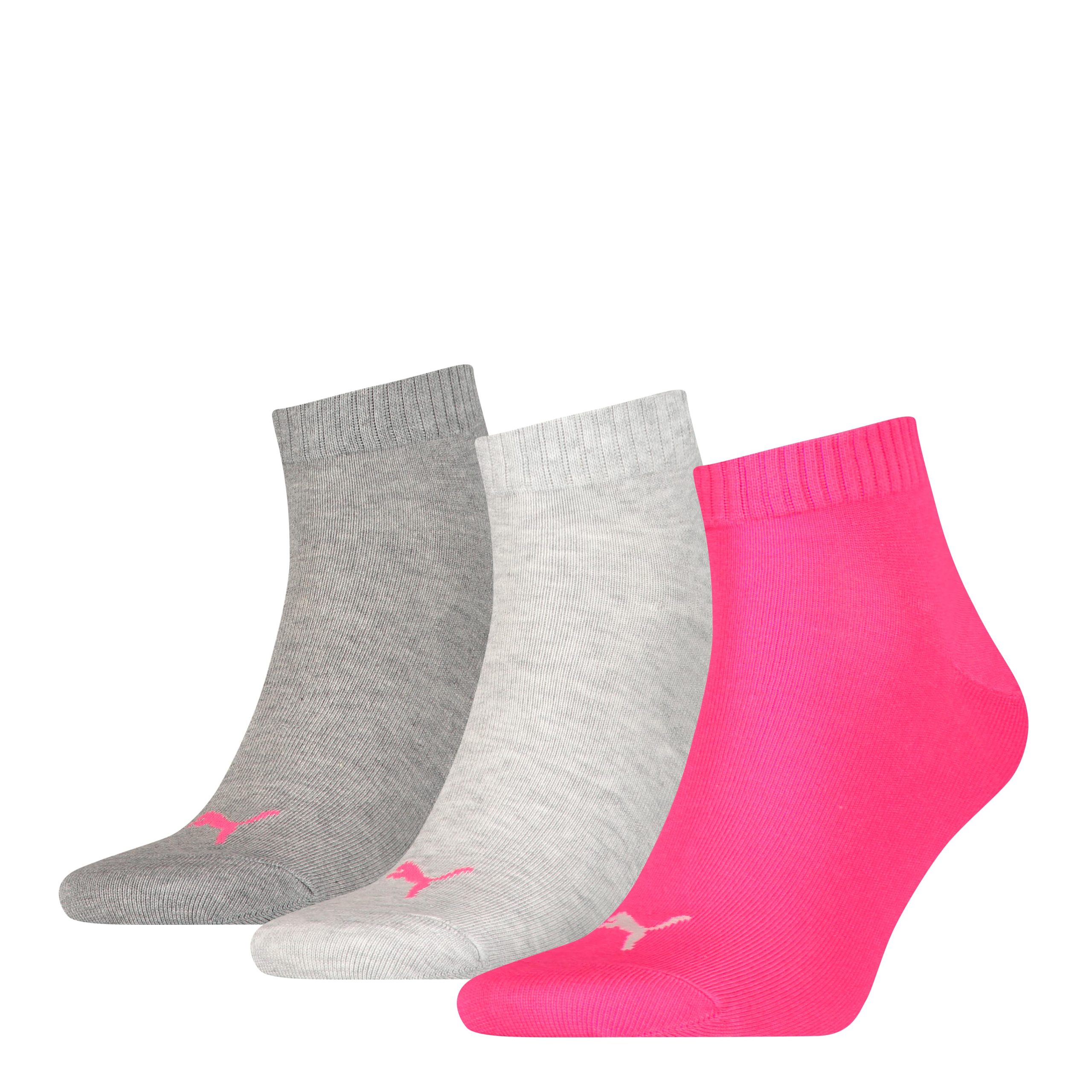 PUMA Quartersokken Unisex 3-Pack Grey Melange / Pink