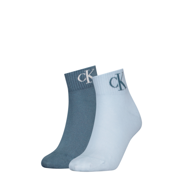 Calvin Klein Jeans Dames Quartersokken 2-Pack Monogram Blue Combo