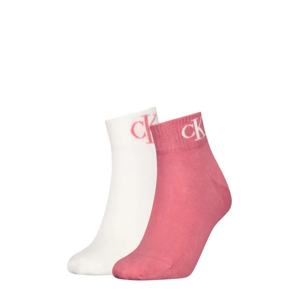Calvin Klein Jeans Dames Quartersokken 2-Pack Monogram Rose Pink / White
