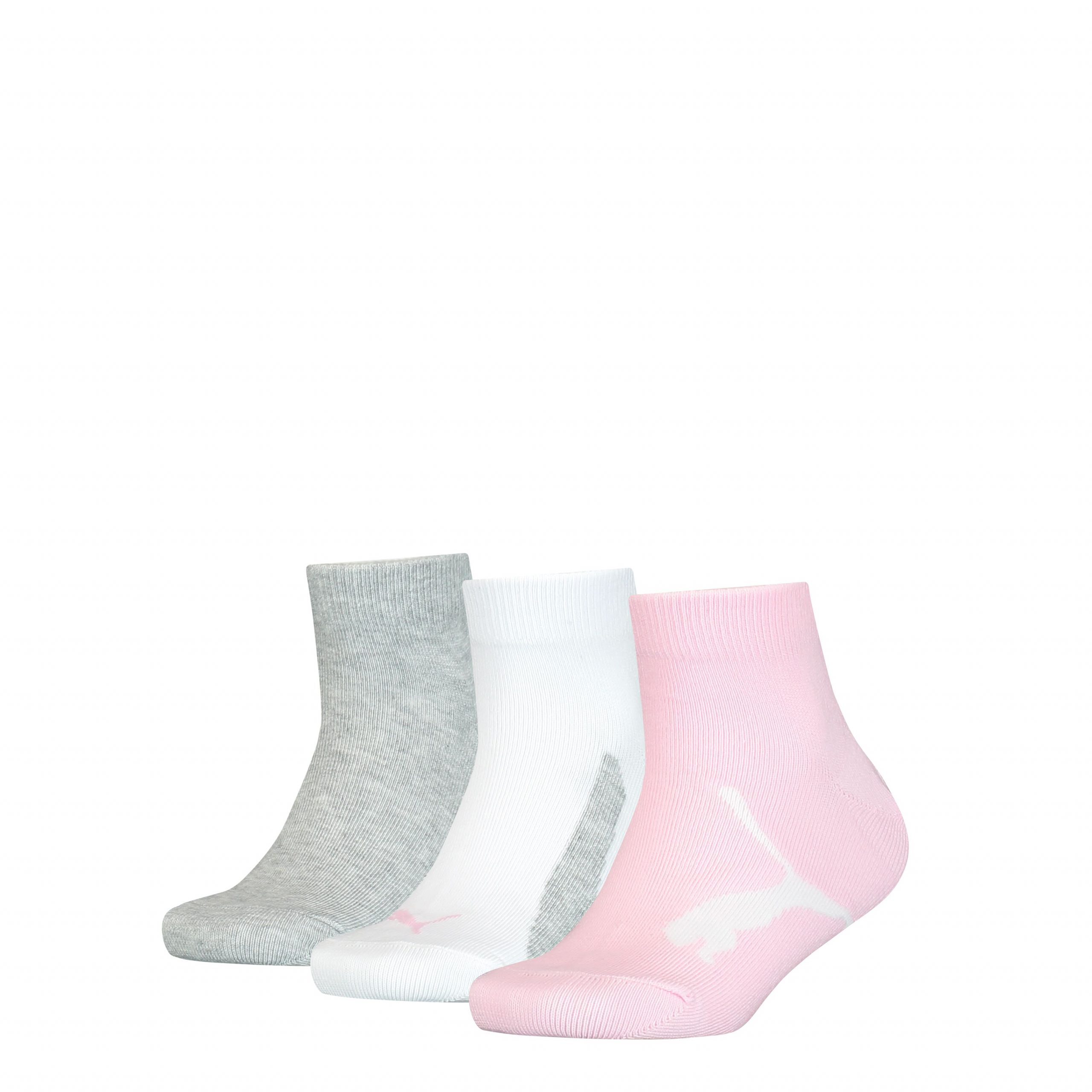 PUMA Quartersokken Kids 3-Pack Roze / Grijs
