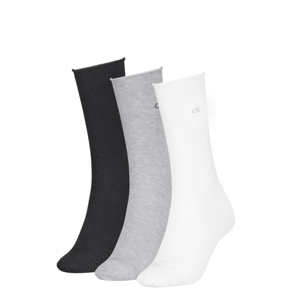 Calvin Klein Damessokken Classic Rolltop 3-Pack Wit/Grijs/Zwart